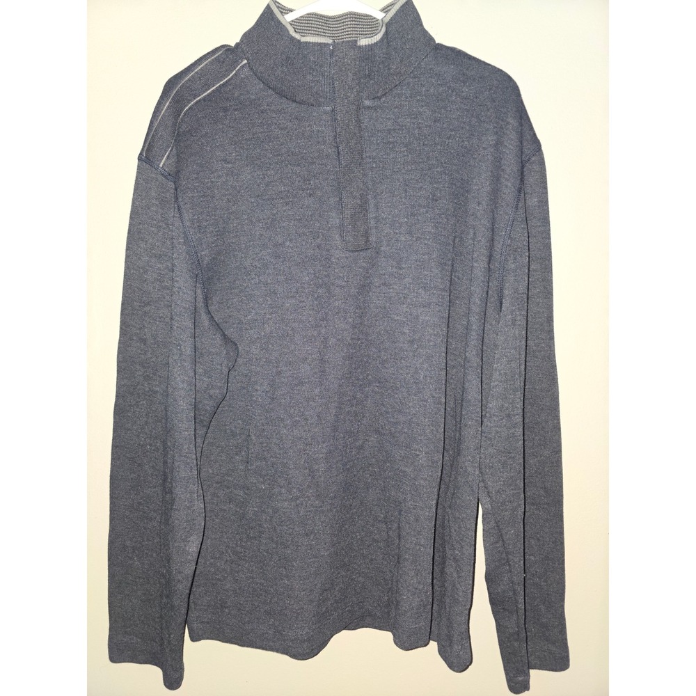 Vertical Robert Comstock Mens Large Blue Mock Neck Quarter Zip Pullover Sweater